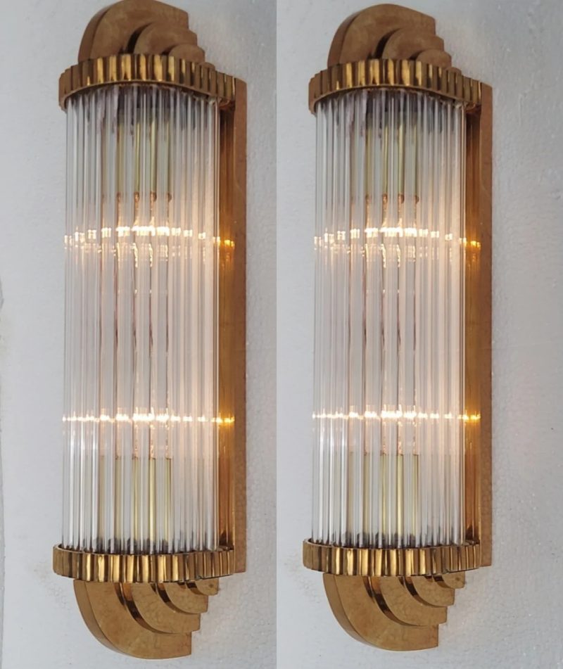 Vintage Brass and Glass Wall Sconce, Art Deco Lighting