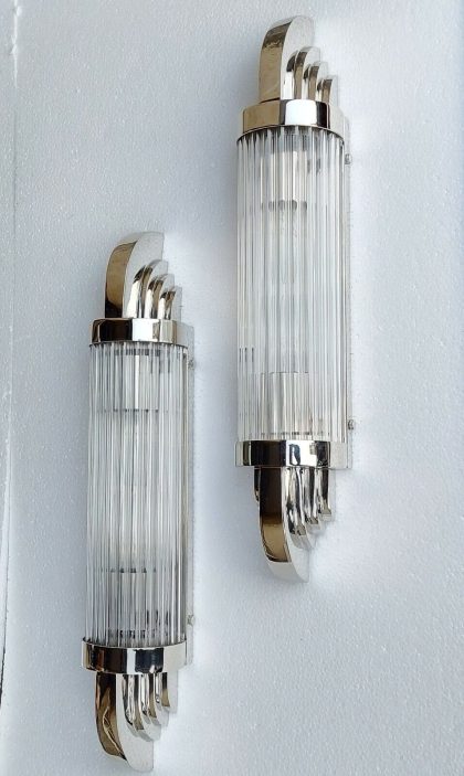 Vintage Nickel and Glass Wall Sconces, Art Deco Lighting