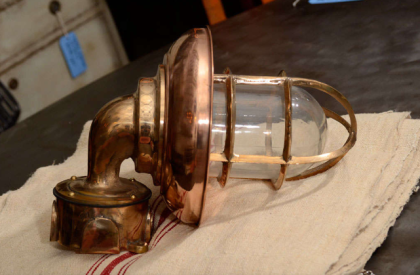 Vintage Brass Bulkhead Light with Copper Shade