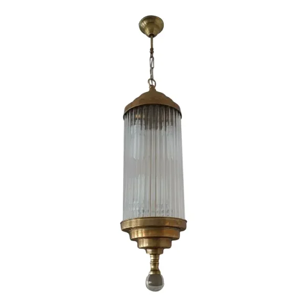 Vintage Art Deco Skyscraper Pendant Light – Brass & Glass Ceiling Hanging Lamp