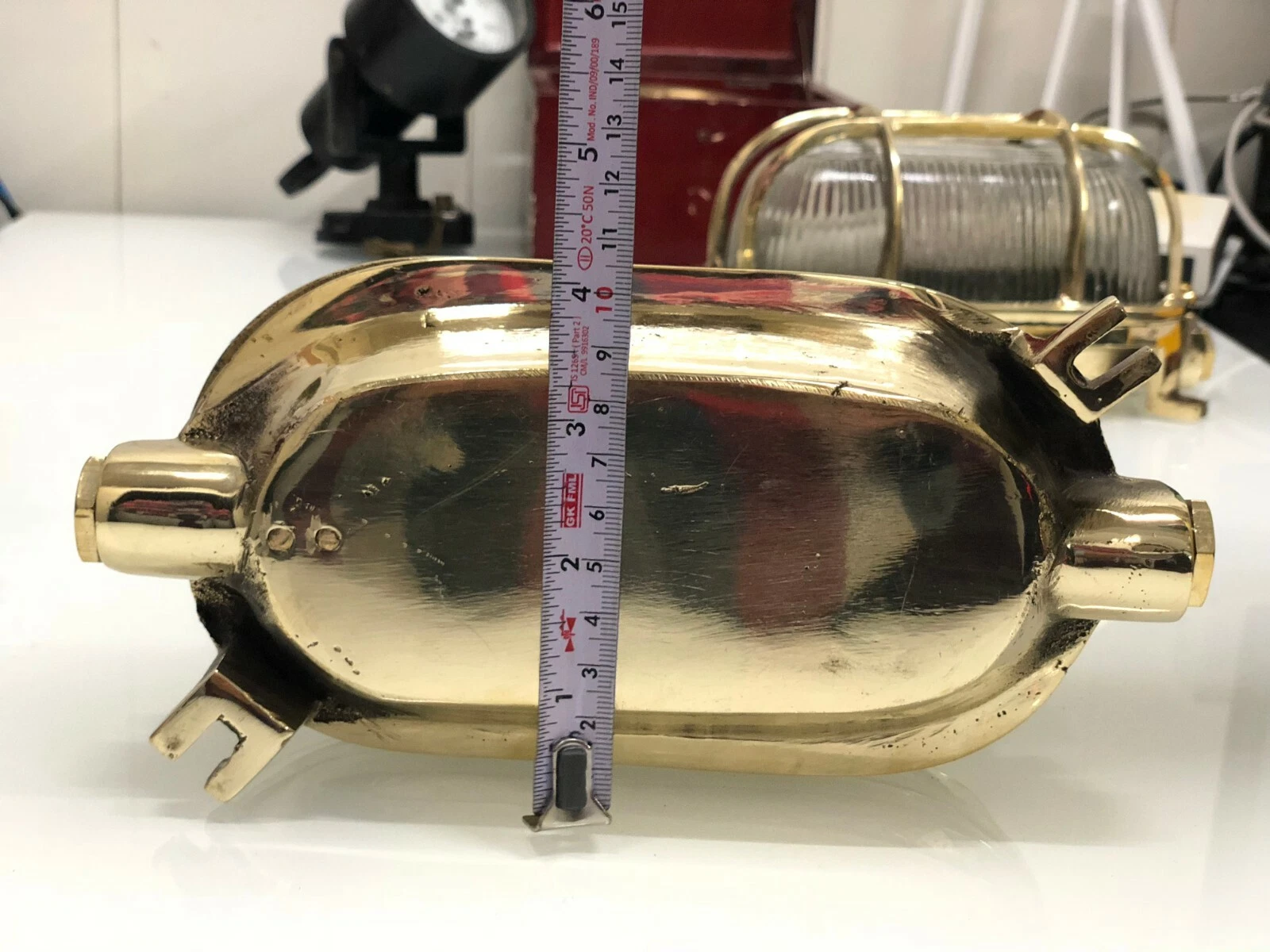 Vintage Nautical Brass Bulkhead Wall Light – Oval Marine Passageway Cage Lamp