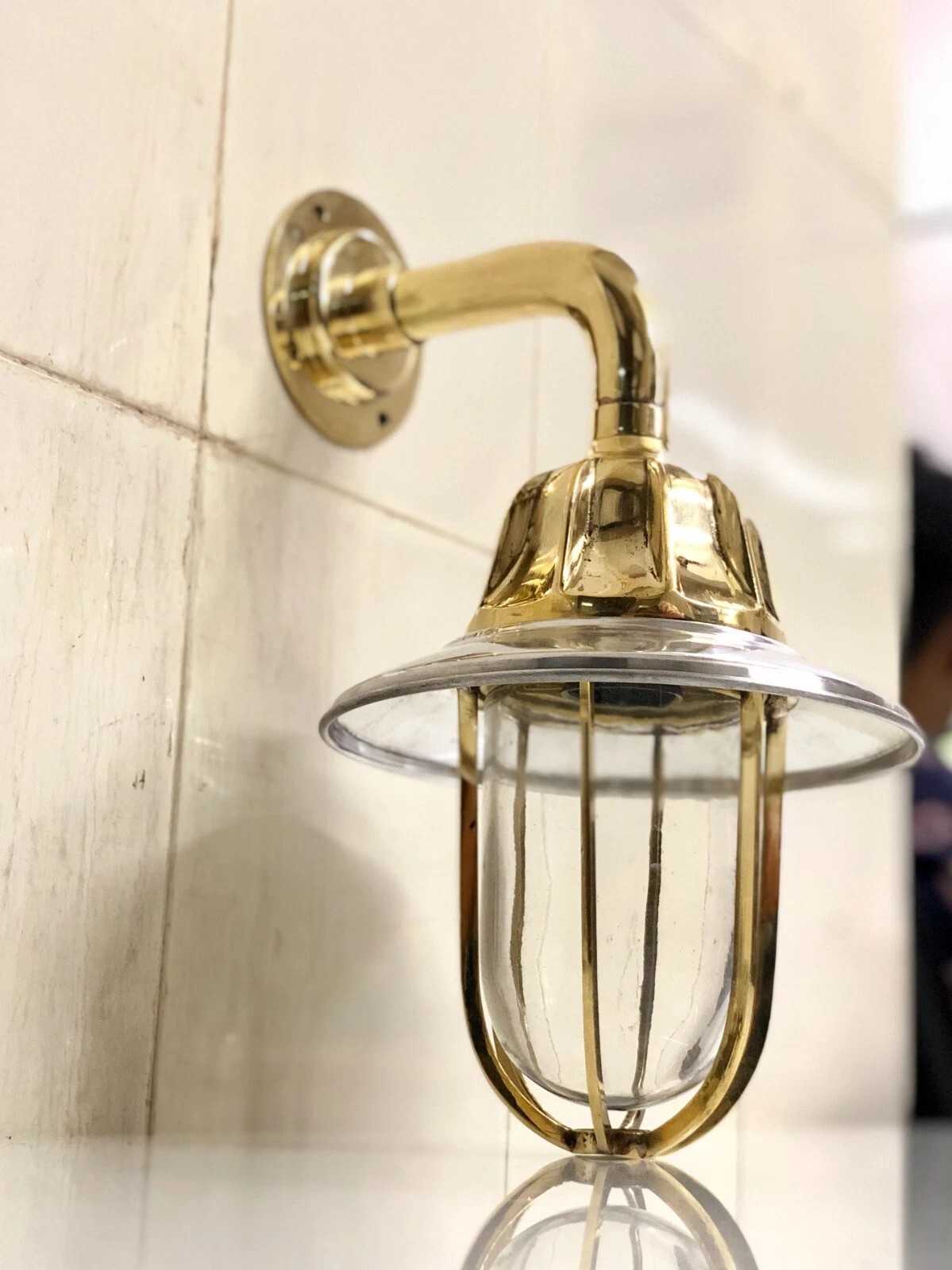 Brass Wall Sconce Lamp with Aluminum Shade | 13-Inch Industrial Loft Wall Light | Vintage Nautical Brass & Glass Wall Fixture for Indoor & Outdoor Decor