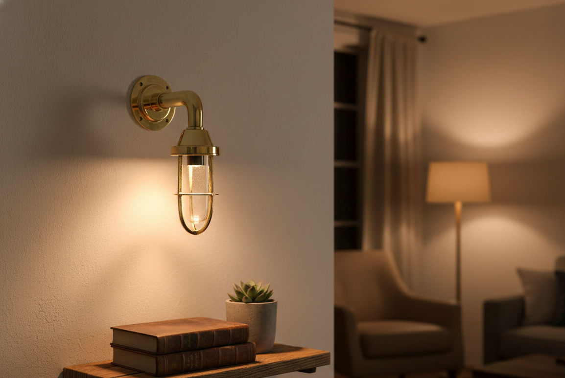 Nautical Swan Neck Bulkhead Light – Solid Brass Marine Wall Fixture | Vintage Coastal Wall Sconce for Indoor & Outdoor Decor