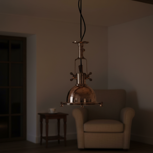 Vintage Solid Copper Hanging Pendant – Industrial Nautical Ceiling Light Fixture.