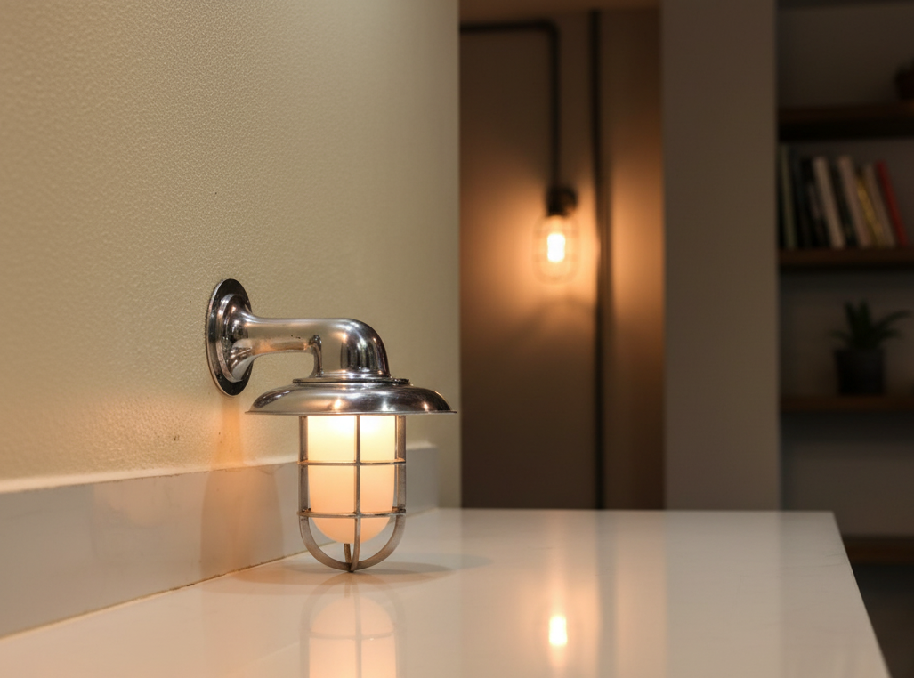 Nautical Aluminum Bulkhead Wall Light with Shade – Marine Industrial Outdoor Sconce | Vintage Ship Passageway Lamp