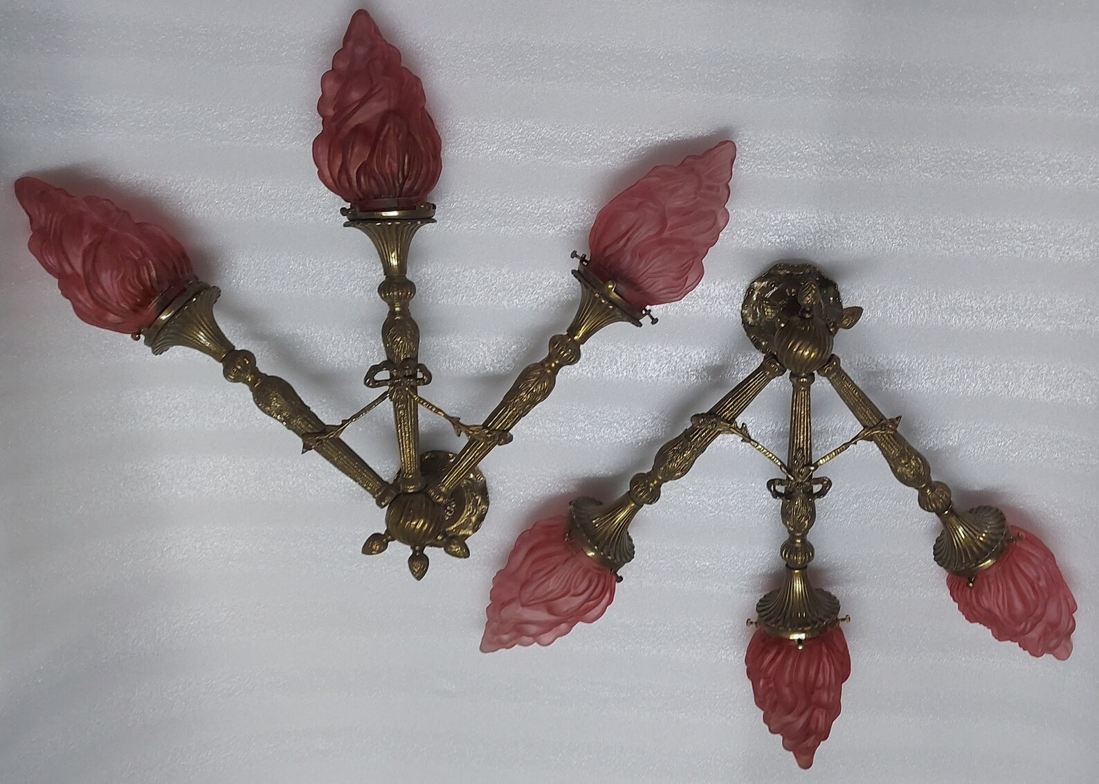 PAIR VINTAGE ART DECO NOUVEAU BRASS RED 2