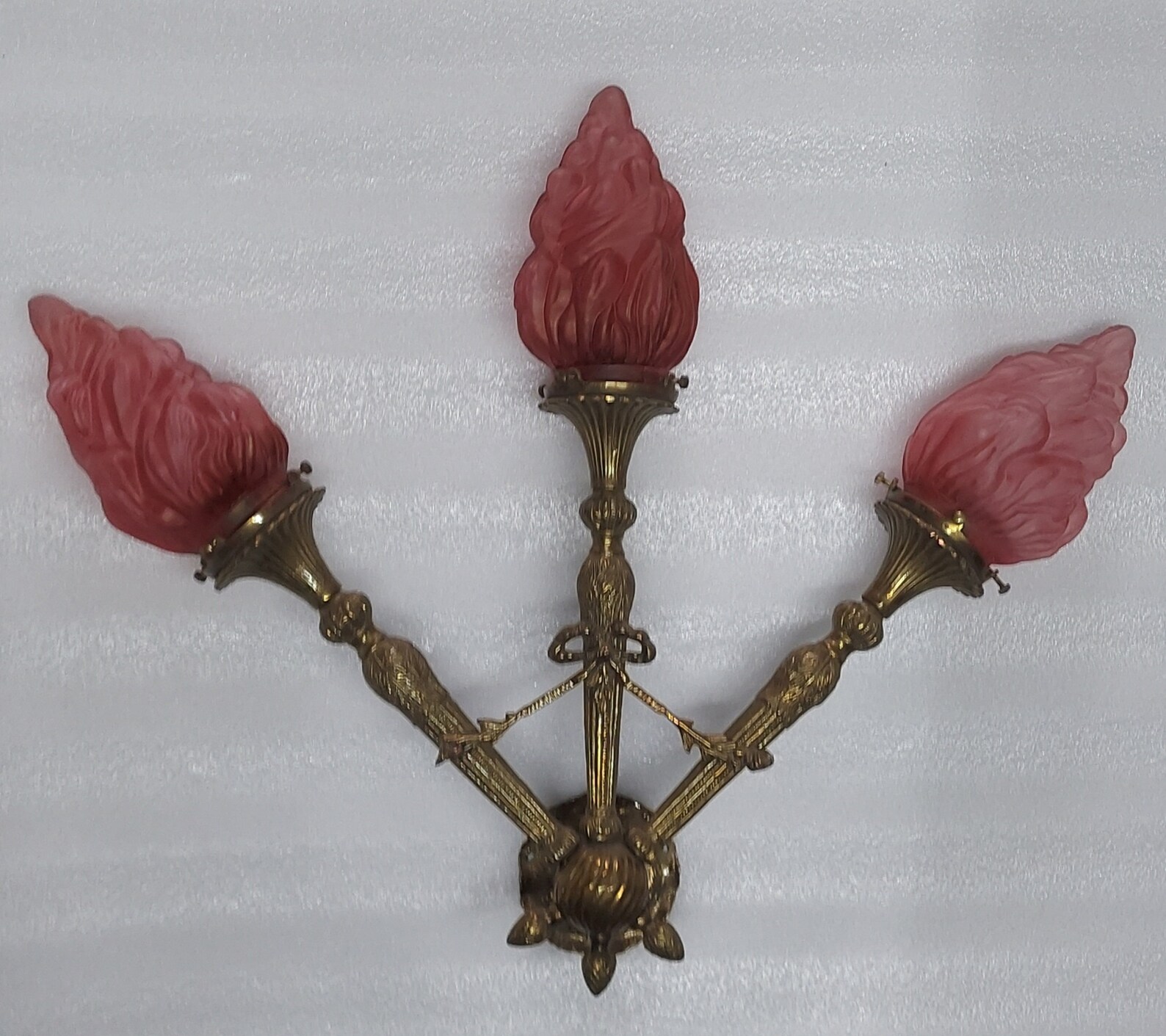 PAIR VINTAGE ART DECO NOUVEAU BRASS RED 4