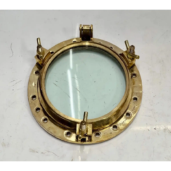 Authentic Vintage Brass Ship Porthole Window – Round Antique Design with 3 Dogs | Nautical Wall Decor