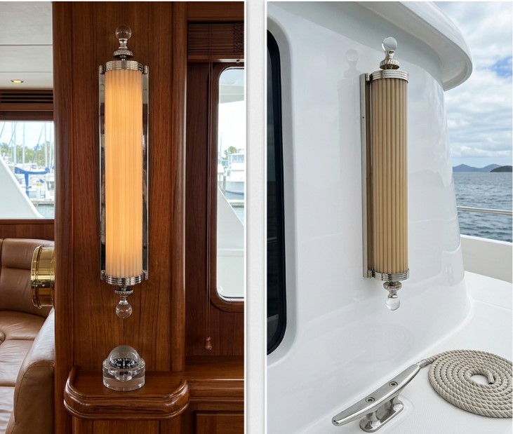 Large Art Deco Wall Sconce – 30 Inch Brass & Ribbed Glass Tube Light – Vintage Vertical Wall Lamp Fixture