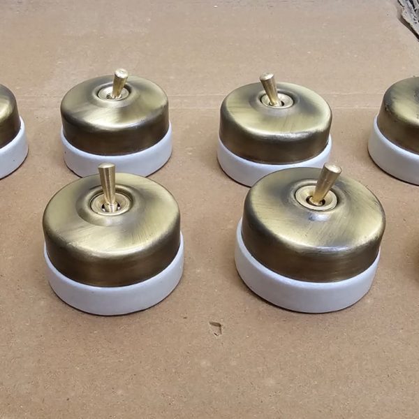 Vintage Brass Toggle Switch Set of 6 – Round Plate Wall Switches | Nautical Marine Industrial Electrical Switch