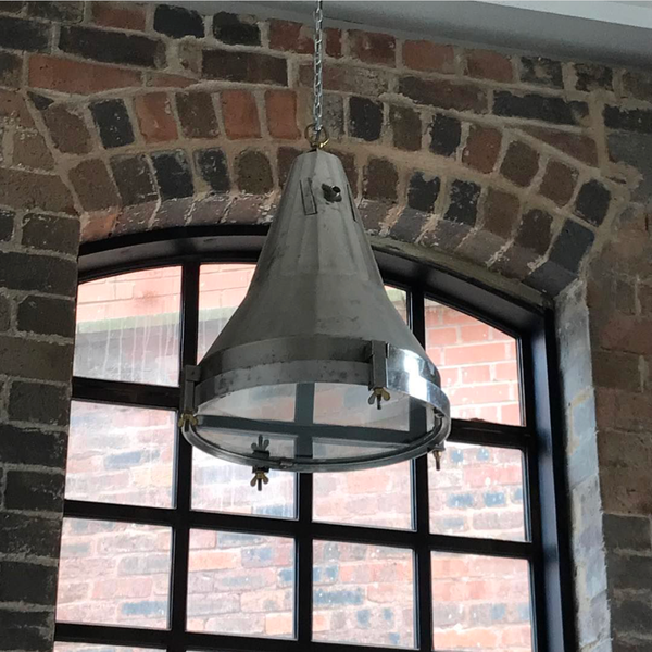 Pair Of Vintage Aluminum Italian Hanging Industrial Light