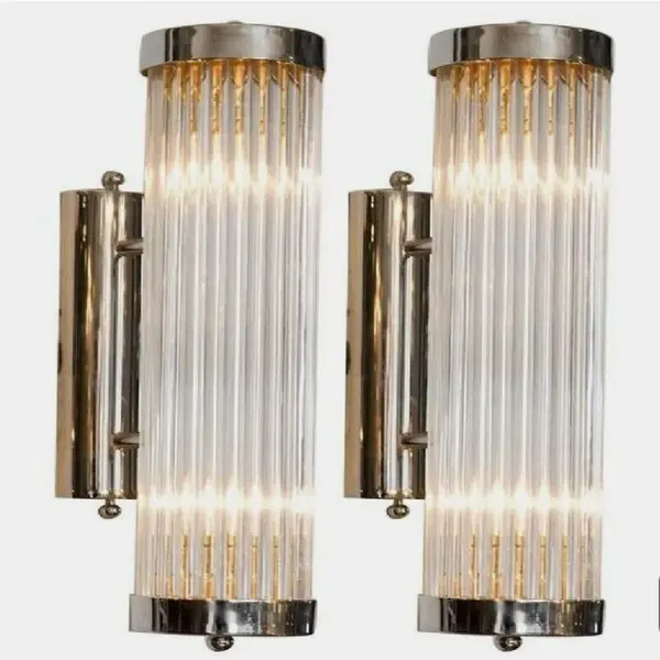 Pair Skyscraper Vintage Art deco light Old Lamp Wall Sconces Fixture Brass & Opaline Green Glass Rod Ship Light Antique