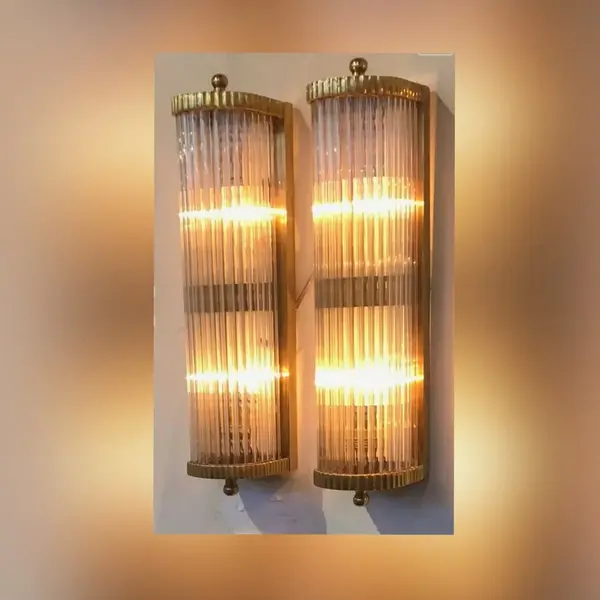 Pair Vintage Art Deco Brass Wall Sconces – Glass Rod Ship Light Antique Lamp Fixtures