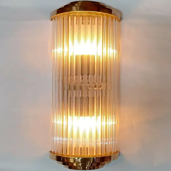 Pair Antique Vintage Art Deco Wall Sconces – Nickel Brass & Glass Rod Ship Light Lamp Fixtures