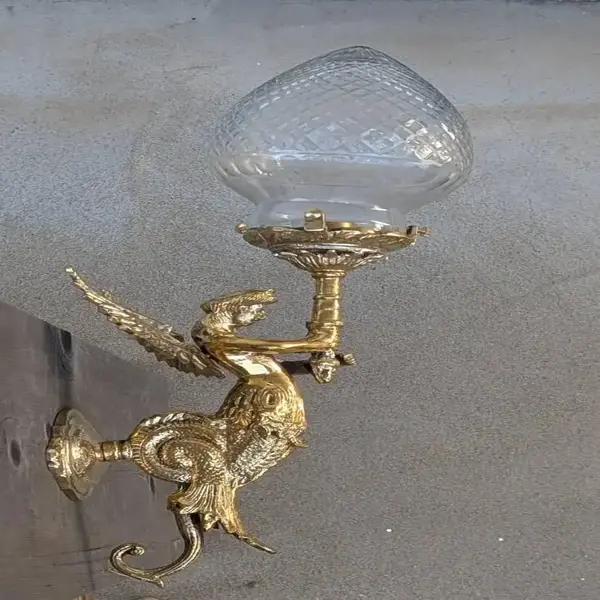 Elegant Angel Mermaid Wall Light – French Art Deco Brass Sconce with Clear Glass Globe