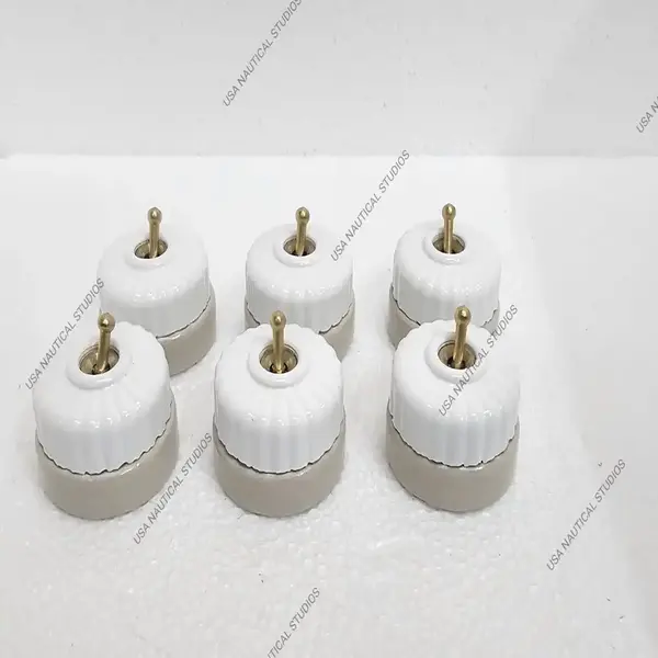 Vintage Set of 6 White Plated Brass and Ceramic Switches | Elegant Home Decor Accessories125.00