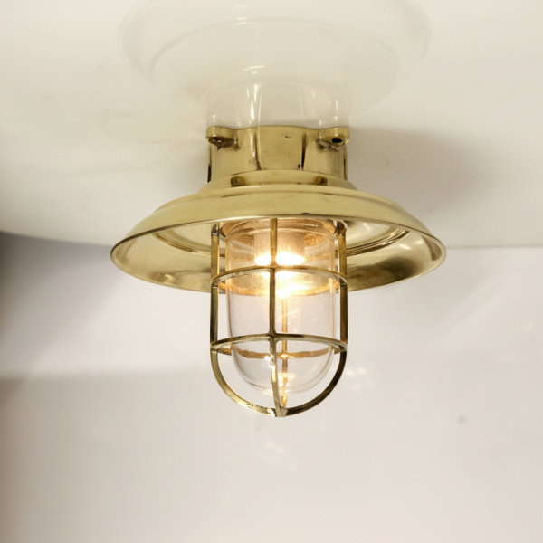 Solid Brass Nautical Ceiling Light Vintage Bulkhead Cage Fixture for Ships, Yachts & Home Décor