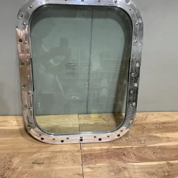Aluminum nautical ship window with glass, 18x24 inch rectangular porthole style frame for coastal décor.