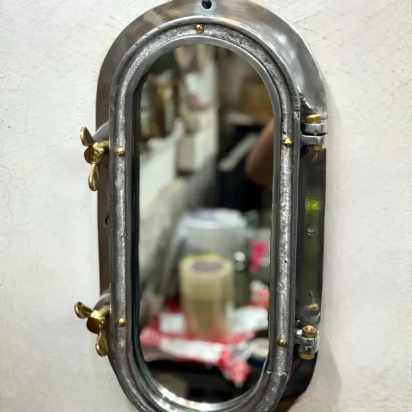 Antique Style Ship Porthole Mirror – Long Oval Maritime Aluminum Window Nautical Wall Decor